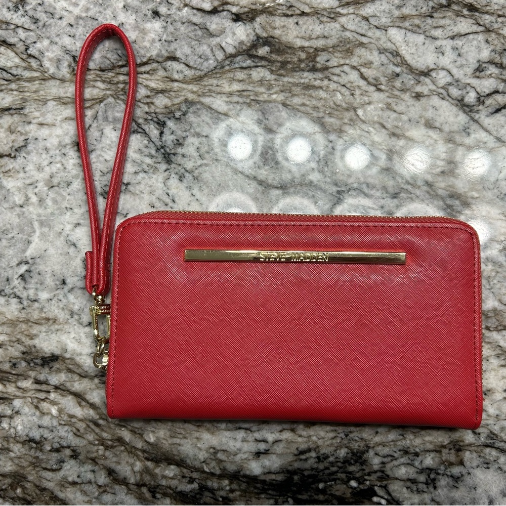 STEVE MADDEN Red Wristlet Wallet with Gold Accent